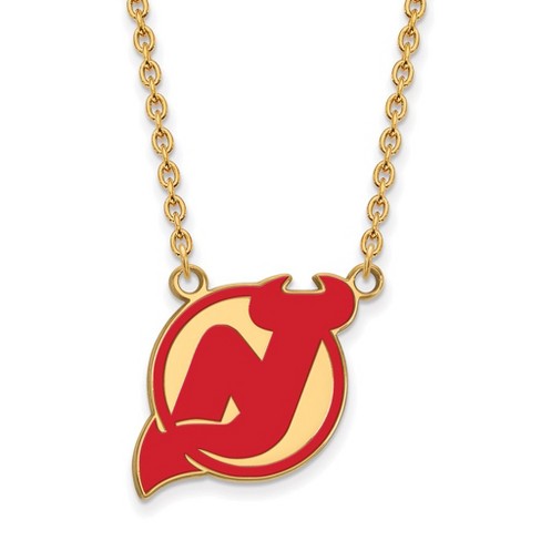 Black Bow Jewelry 14k Yellow Gold Plated Sterling Silver New Jersey Devils NHL Necklace 18 Inch - image 1 of 4