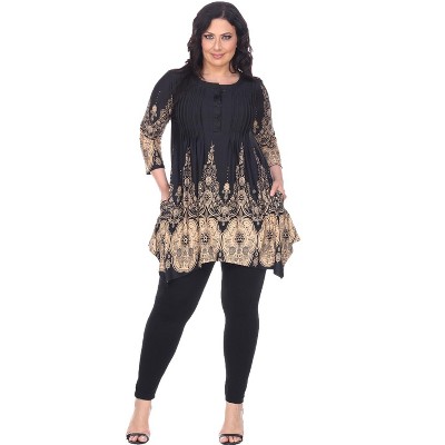 Women's Plus Size 3/4 Sleeve Printed Dulce Tunic Top - White Mark