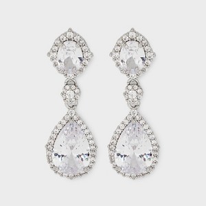 Cubic Zirconia Teardrop Stone Earrings - Silver - 1 of 3