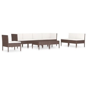 vidaXL 9 Piece Patio Lounge Set with Cushions | Poly Rattan Finish | Brown Cream | Weather Resistant | Outdoor Furniture Set - 1 of 4