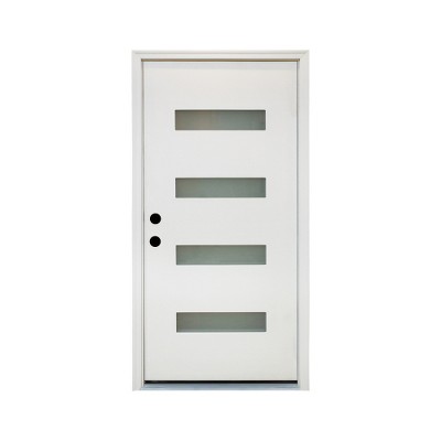 Lirago 36 x 80 Right hand Inswing White Fiberglass Front doors with Brickmould 4-9/16" Vinyl Frame Frosted Glass