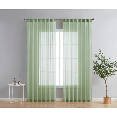 HLC.ME Lauren Semi Sheer Light Filtering Transparent Pocket Top & Back Tab Lightweight Window Curtain Panels, Set of 2