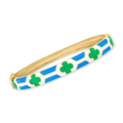 Ross-Simons Multicolored Enamel Clover Bangle Bracelet in 18kt Gold Over Sterling Size 8