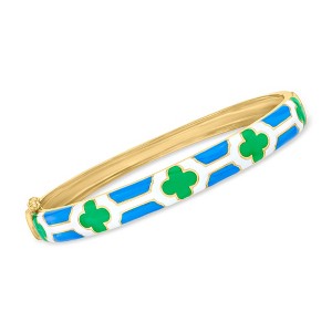Ross-Simons Multicolored Enamel Clover Bangle Bracelet in 18kt Gold Over Sterling Size 8 - 1 of 3
