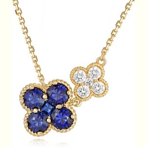 Birthstone Four Leaf Clover Necklace 14K Gold Plated CZ Flower Jewelry - 1 of 4