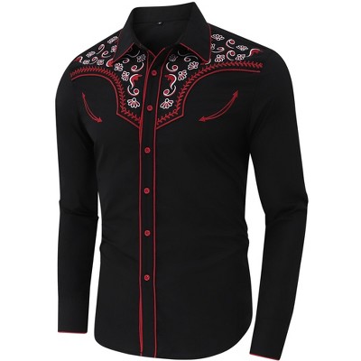 Men's Western Cowboy Shirts Casual Embroidered Long Sleeve Button Down Shirt