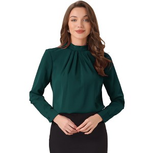 Allegra K Women's Business Casual Stand Collar Chiffon Long Sleeve Blouse - 1 of 4
