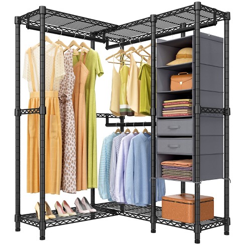 Jomeed Industrial Steel Freestanding Closet Clothing Garment Rack Organizer  With 6 Shelves And Hanging Rod For Home, Dorm, And Bedroom, Black/brown :  Target