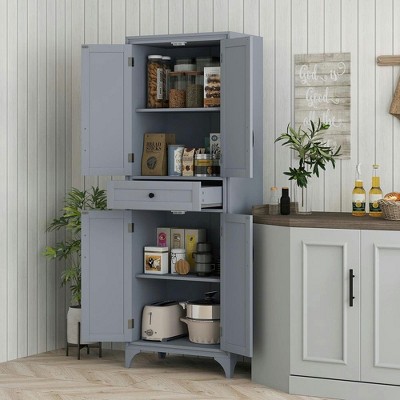 Resenkos 67" 4-Door Kitchen Pantry with Drawer and Adjustable Shelves, Gray