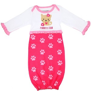 Pavilion Gift Company - Pawprint Kitty - 0-3 Months Gown with Mitten Cuffs - Leotards and Bodysuits - 1 of 4