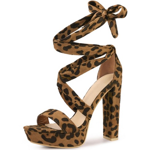 Perphy Platform Lace Up Chunky Heels Sandals For Women Leopard 9