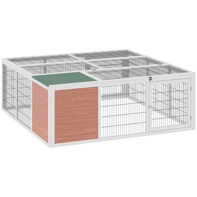 White and Brown Wooden Outdoor Rabbit Hutch with Run