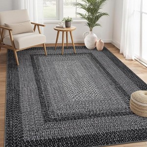Area Rug Braided Printed Throw, Non-Slip Low Pile Accent Carpet, Foldable Soft Floor Cover for Bedroom or Living Room, Mocha - 1 of 4