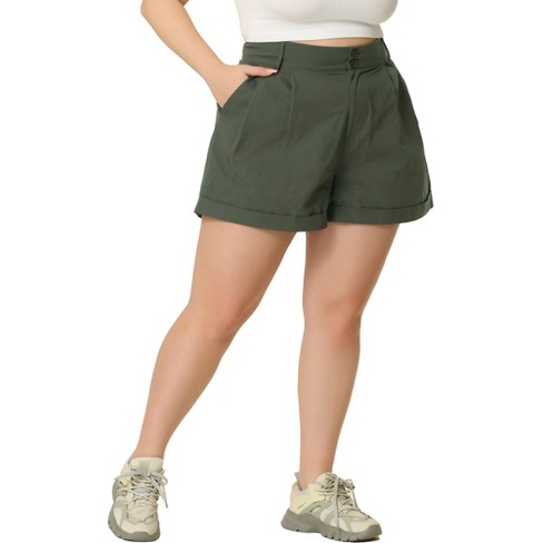 Agnes Orinda Women's Plus Size Boyfriend Stretch Jogger Pocket Track Cargo  Shorts Green 4X
