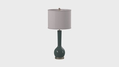 Light Grey Ceramic Long Neck Table Lamp Set with White Cotton Shade