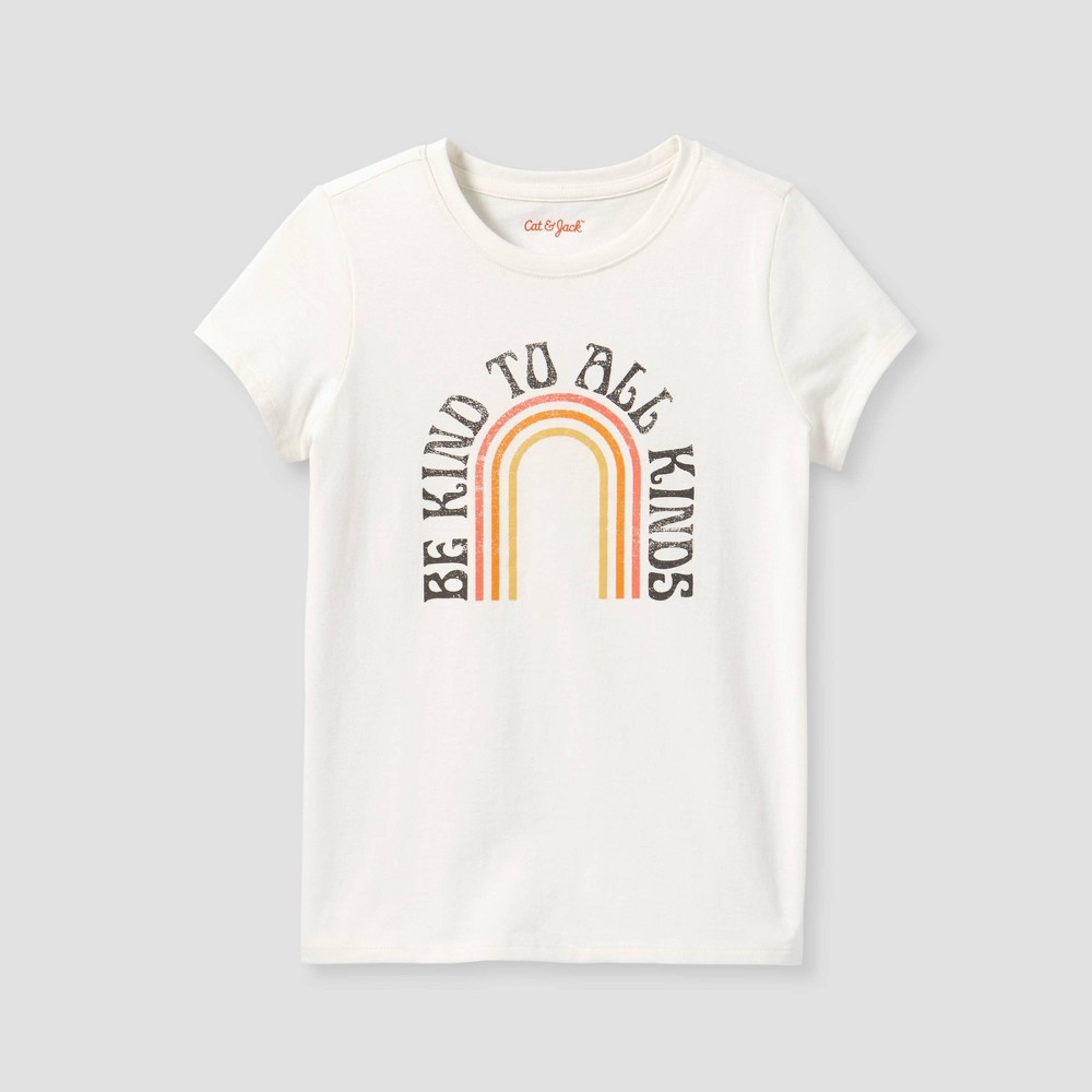 Girls' 'Be Kind to All' Short Sleeve Graphic T-Shirt - Cat & Jack Cream S, Ivory