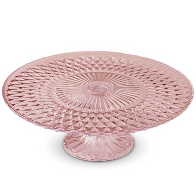 Amici Home Rochester Footed Glass Cake Stand - Vintage Diamond Pattern Round Pedestal for Dessert Display, Housewarming, Dining Decor, Weddings