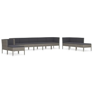 vidaXL Poly Rattan 10-Piece Patio Lounge Set with Cushions - Versatile Gray Outdoor Furniture Set Perfect for Gardens, Patios, and Decks - 1 of 4