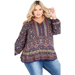 Avenue Women's Plus Size Avril Border Top - 1 of 4