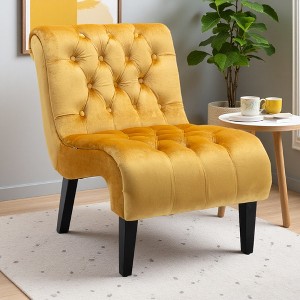 Velvet Armless Accent Chair with Button Tufted Upholstery - 1 of 4