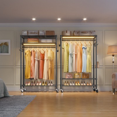 Black Metal Portable Clothes Rack with Warm White LED Light
