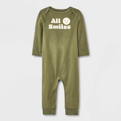 Image of Baby Snap Front Graphic Jersey Romper - Cat & Jack™ Olive Green 0-3M