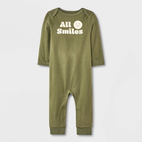 Baby Snap Front Graphic Jersey Romper - Cat & Jack™ Olive Green : Target