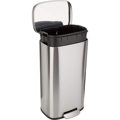 Basics Smudge Resistant Small Rectangular Trash Can With Soft-Close Foot Pedal, Brushed Stainless Steel
