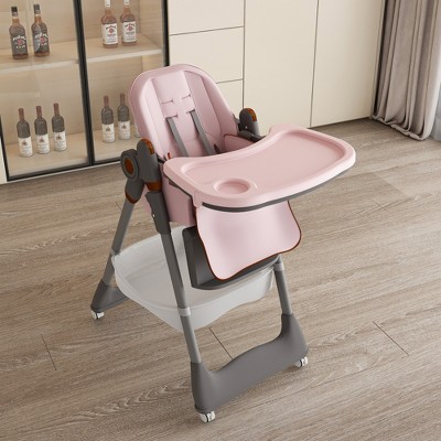 Lirago 5-in-1 Adjustable Baby High Chair Convertible Tray Activity Center for Infant Toddler 0-6 Years with Safety Belt Locking Wheels Pink