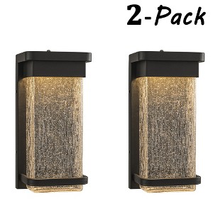ALOADECOR 1-Light H12 in Modern Seeded Glass12W Integrated LED Outdoor Wall Sconce with Dusk to Dawn Sensor in Matte Black for Porch Patio (¨2 Pack) - 1 of 4