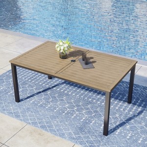 Captiva Designs 1pc Outdoor Patio Dining Steel Table with Umbrella Hole for 6 - 1 of 4