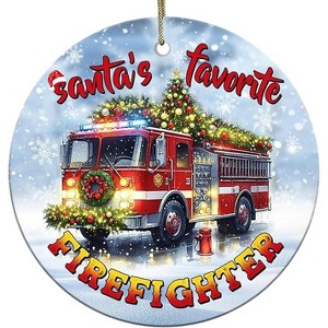 Lomsoe Christmas Ornament Firefighter Ceramic Ornament Santa's Favorite Firefighter Christmas Tree Ornament Christmas Decor 3x3 Inch - 1 of 1