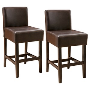 Christopher Knight Home Set of 2 26" Portman Bonded Leather Counter Height Barstool Brown: Upholstered, Wood Legs, Padded Back - 1 of 4