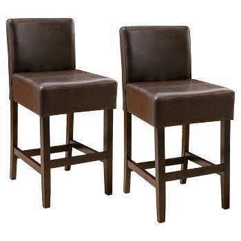 Set of 2 26" Portman Bonded Leather Counter Height Barstool Brown - Christopher Knight Home