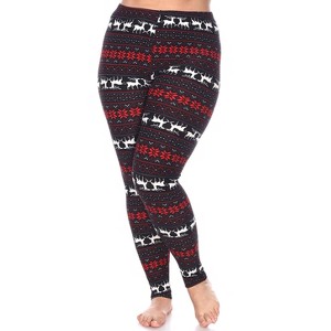 Women's Plus Size Printed Leggings - One Size Fits Most Plus - White Mark - 1 of 3