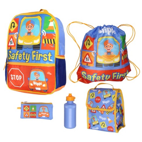 Blippi Backpack Safety First Kids School Travel Backpack 5 Pc Set With Lunch  Box Multicoloured : Target