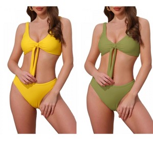 INSPIRE CHIC Women's Lace Up Decoration Push Up Wide Strap Top Triangle Bottom Swimwear Bathing Bikini Suits 2 Sets - 1 of 4