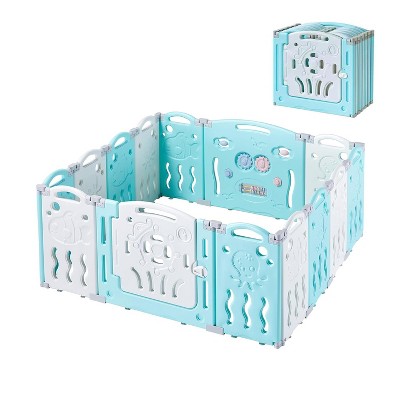 AMERLIFE Baby Playpen, Upgraded Portable Foldable Baby Fence with Game Panel and Safety Gate
