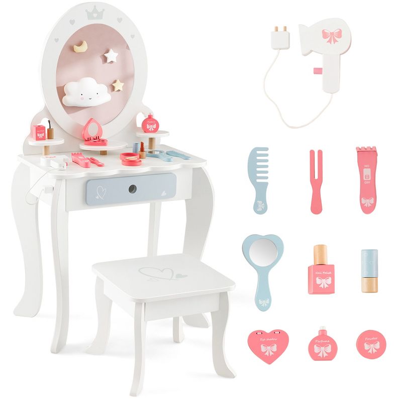 Costway Kids Vanity Set Makeup Table & Chair Sweet Accessories Included Storage Drawer, 2 of 11