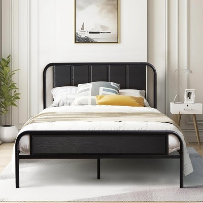 VECELO Bed Frame with Industrial Wooden Headboard