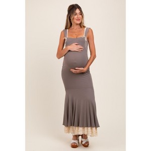 Pinkblush Taupe Knit Tie Detail Sleeveless Mermaid Maxi Maternity Dress - 1 of 2