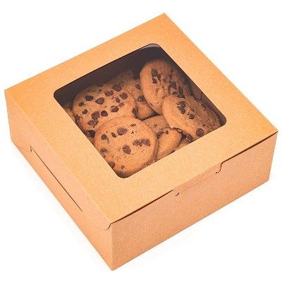 Juvale 50 Pack Pastry Box Take Out Container with Window for Bakery Cookie Cupcake Dessert, Kraft Paper 6”x6”x2.5”