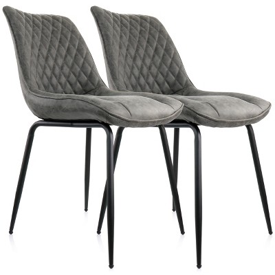 Gray Faux Leather Upholstered Arm Chair with Metal Legs