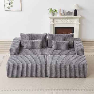 NicBex Couches for Living Room Loveseat with Ottomans Corduroy Fabric Modular Sectional Sofa Comfy Deep Plush Couch with Ottomans and 2 Pillows