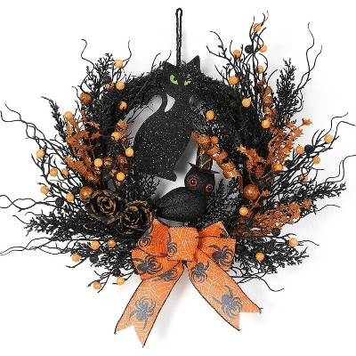 GAOMON Halloween Cat Wreaths - 22 Inch Natural Vines(Black & Orange)
