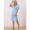 Allegra K Women's Floral Deep V Neck Smocked Waist Casual Summer Midi Dress - 3 of 4