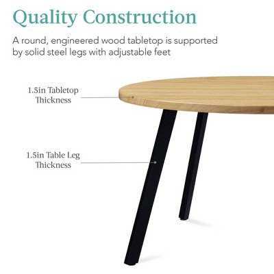 35.5'' Natural Wood Round Dining Table with Black Steel Legs
