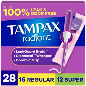 Tampax Radiant Duopack Regular/Super Absorbency Unscented Plastic Tampons - 1 of 4