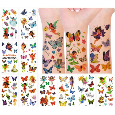 Wrapables Waterproof Glitter Temporary Tattoos, Birthday Party Favors and Supplies, Goodie Bag Fillers, 10 Sheets Fairies and Butterflies