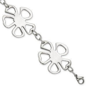 Black Bow Jewelry Stainless Steel Polished Flowers Bracelet, 8 Inch - 1 of 4